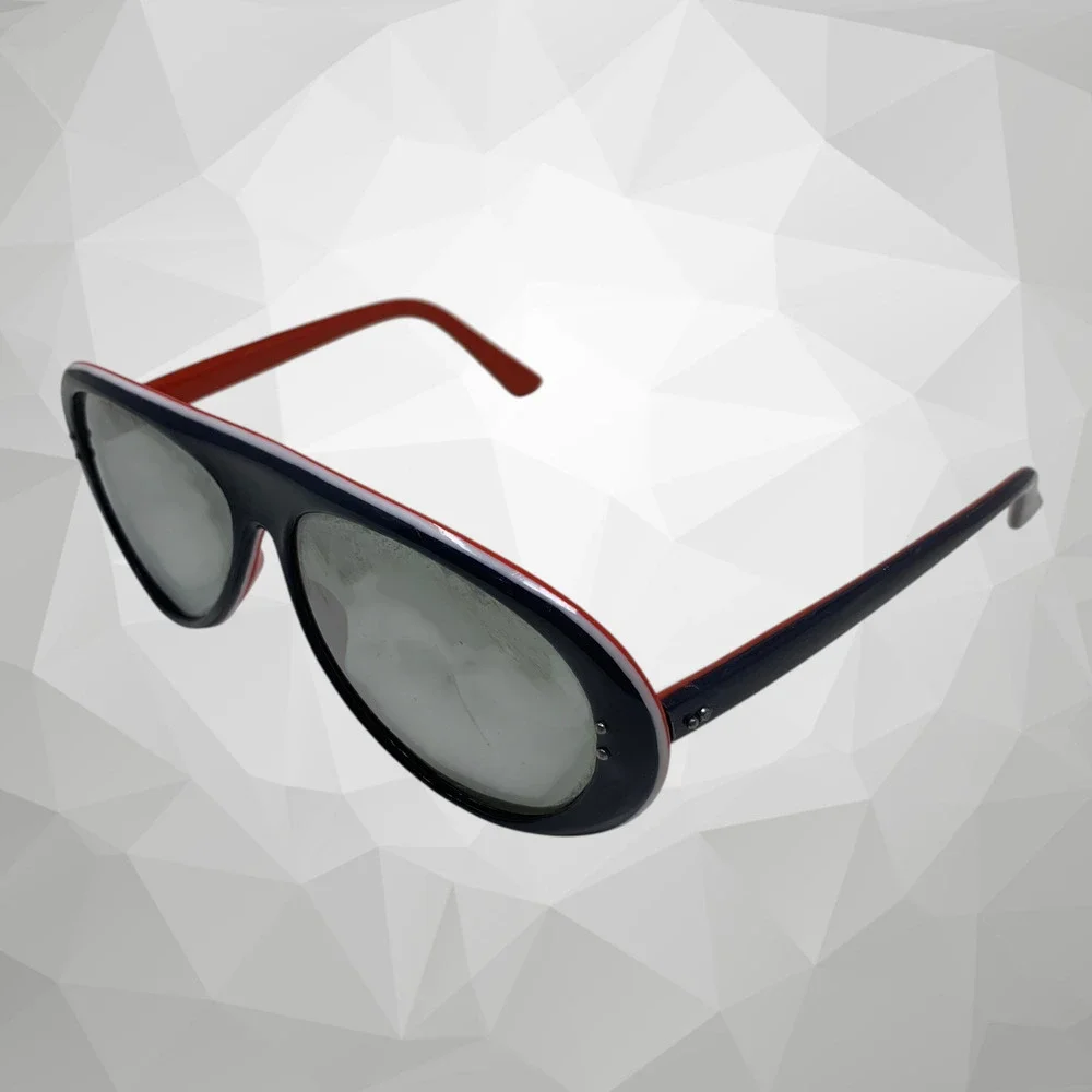 Vintage 1970's Style Eyes Ski Sport Sunglasses Red White Blue Layered Mirrored